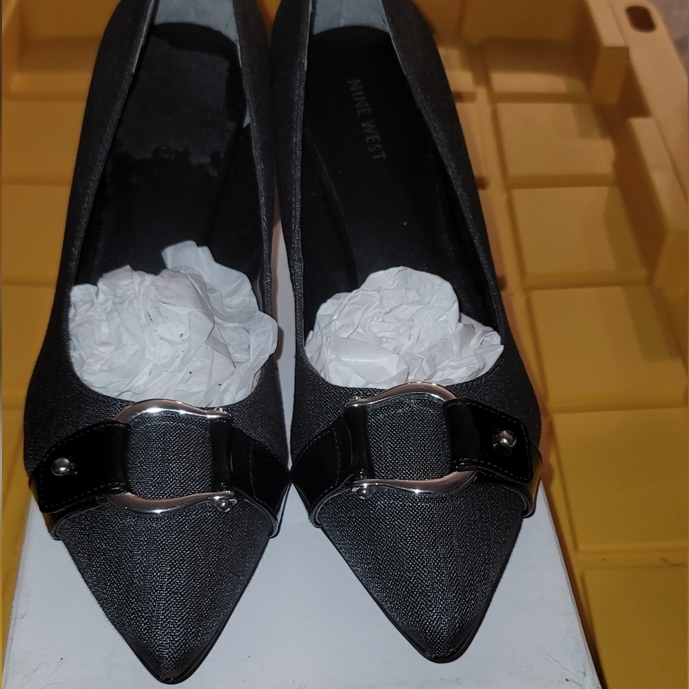 Nine West Black Heels with Silver Buckle